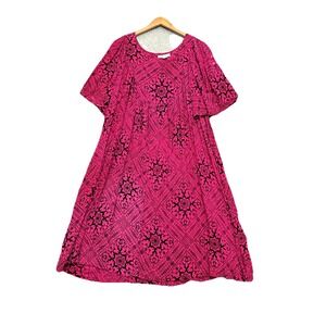 Go Softly Patio Dress L Paisley Pink‎ Crinkle Muu Muu Flowy Housedress *Flaw